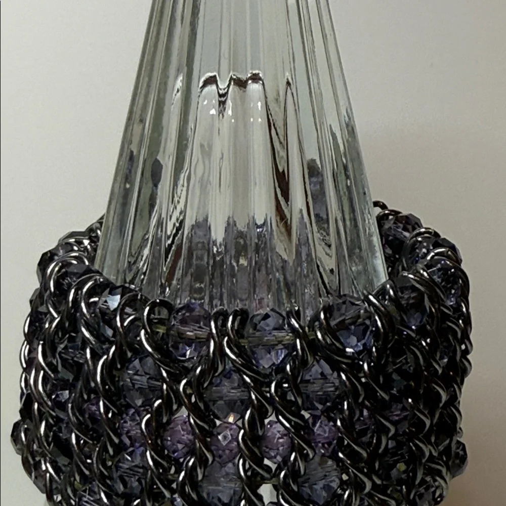 Striking Chunky Purple Black Chain multilayer woven gun metal stretch bracelet